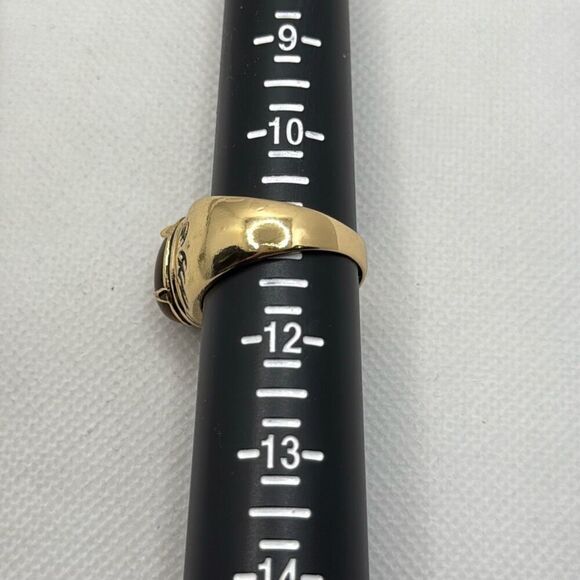 Brand New!! Size 11 24K gold plated ring with natural tiger eye stone with etche - Picture 4 of 4